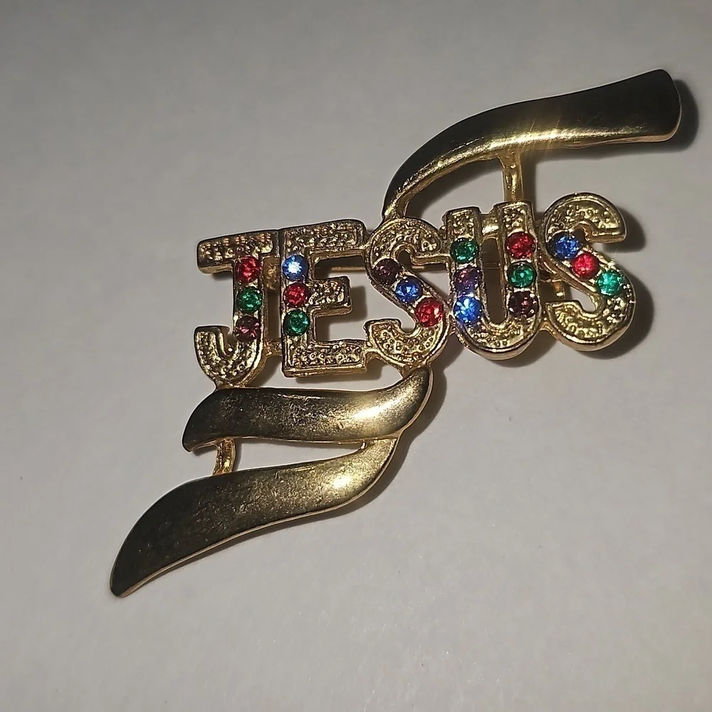 Jesus Brooch with Rhinestones
